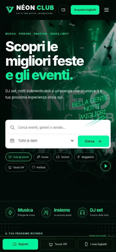 NÉON CLUB: actual mobile template preview